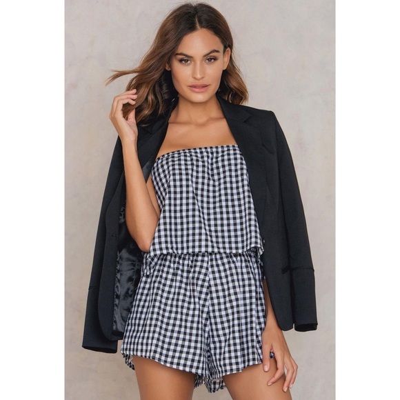 REVERSE Check You Later Romper Black/White Gingham - Picture 2 of 8